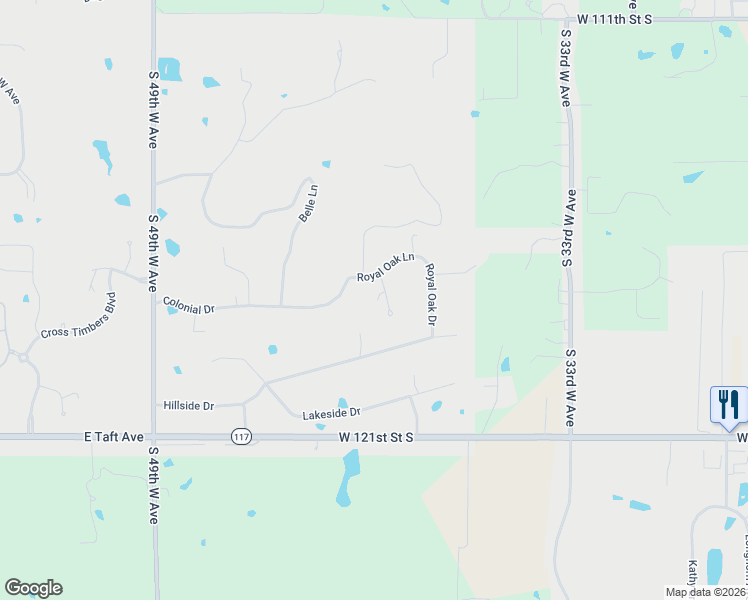 map of restaurants, bars, coffee shops, grocery stores, and more near 517 Ridge Oak Lane in Sapulpa