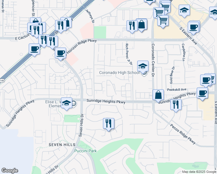 map of restaurants, bars, coffee shops, grocery stores, and more near 2900 Sunridge Heights Parkway in Henderson