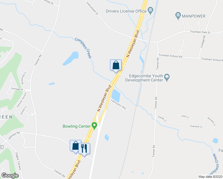 map of restaurants, bars, coffee shops, grocery stores, and more near North U.S. 301 in Rocky Mount