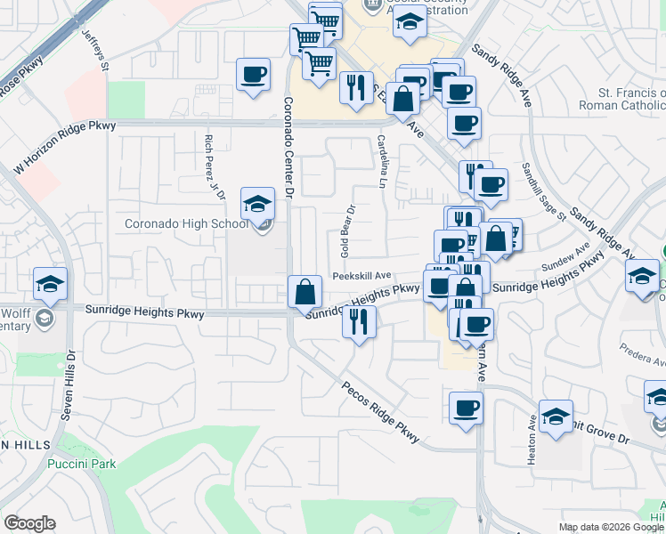 map of restaurants, bars, coffee shops, grocery stores, and more near 2752 Kona Crest Avenue in Henderson