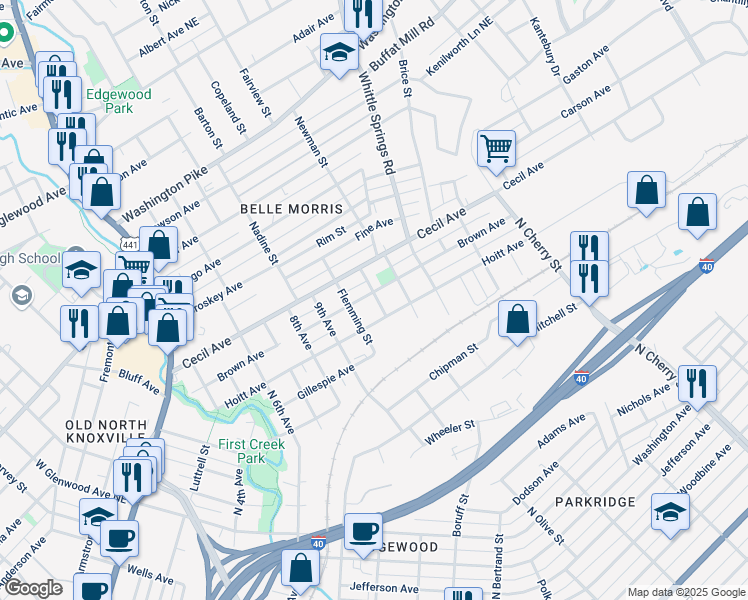 map of restaurants, bars, coffee shops, grocery stores, and more near 2009 Hoitt Avenue in Knoxville