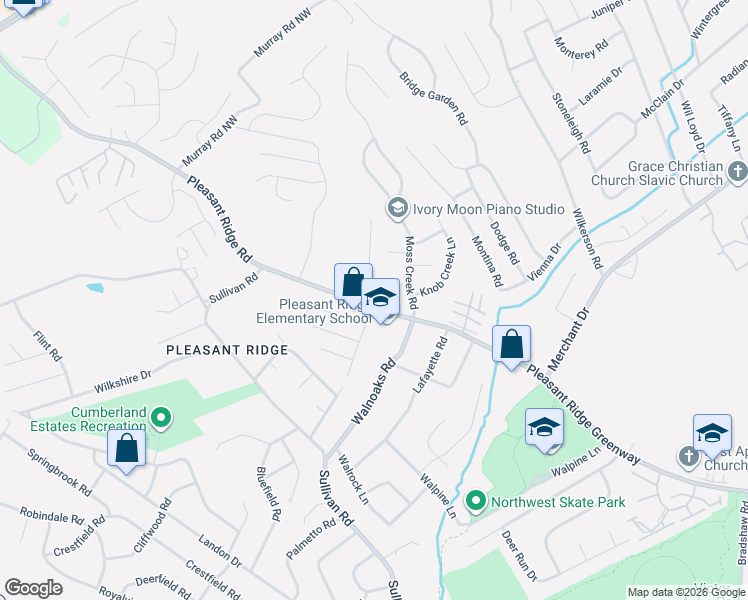 map of restaurants, bars, coffee shops, grocery stores, and more near 3008 Springtime Way in Knoxville