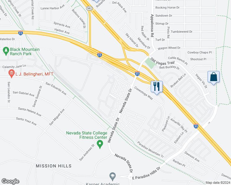 map of restaurants, bars, coffee shops, grocery stores, and more near 965 Nevada State Drive in Henderson