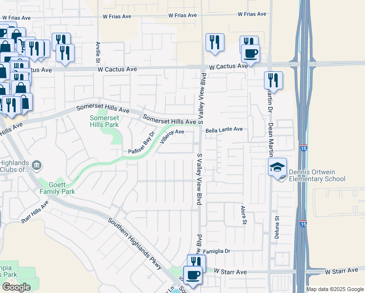 map of restaurants, bars, coffee shops, grocery stores, and more near 3925 West Irvin Avenue in Las Vegas