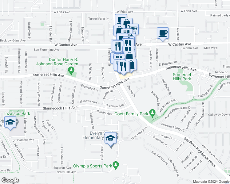 map of restaurants, bars, coffee shops, grocery stores, and more near 10734 Vemoa Drive in Las Vegas