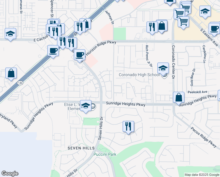 map of restaurants, bars, coffee shops, grocery stores, and more near 950 Seven Hills Drive in Henderson