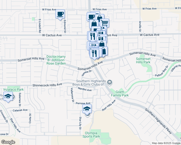 map of restaurants, bars, coffee shops, grocery stores, and more near 10734 Vemoa Drive in Las Vegas