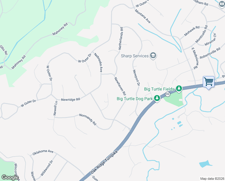 map of restaurants, bars, coffee shops, grocery stores, and more near 121 Newhaven Road in Oak Ridge