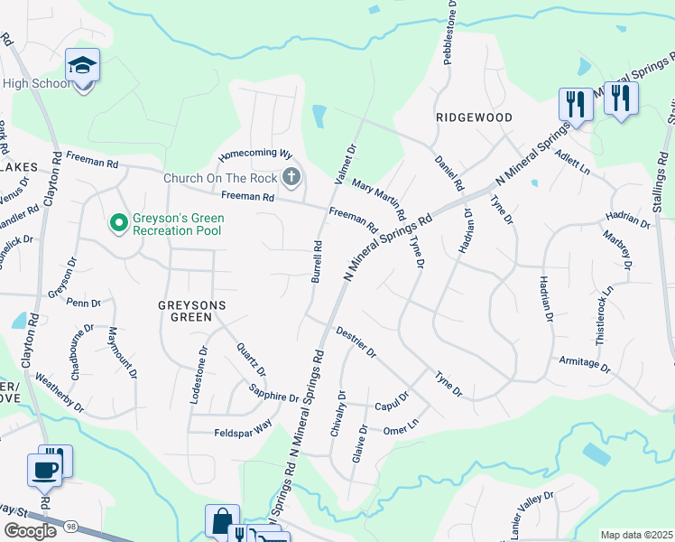 map of restaurants, bars, coffee shops, grocery stores, and more near 705 North Mineral Springs Road in Durham