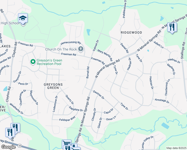 map of restaurants, bars, coffee shops, grocery stores, and more near 705 North Mineral Springs Road in Durham