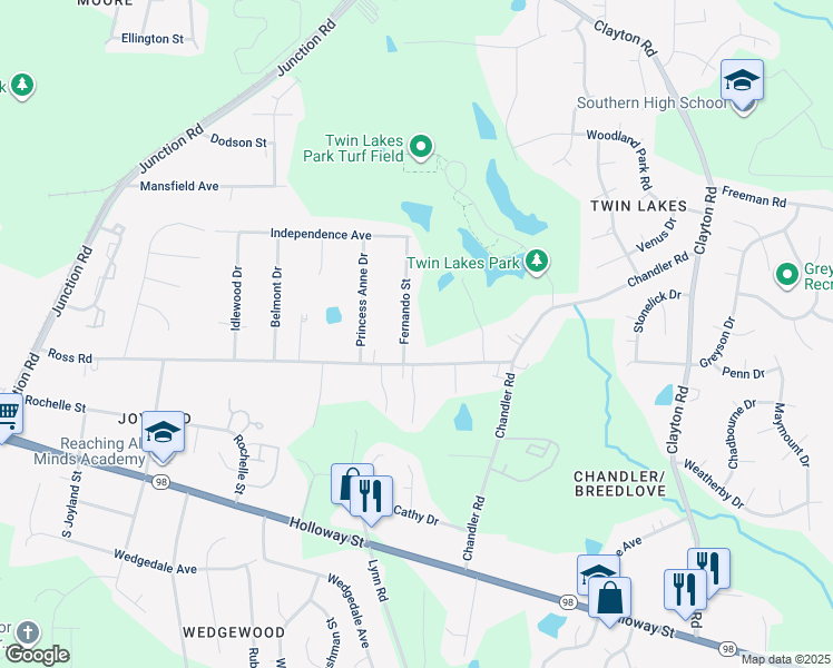 map of restaurants, bars, coffee shops, grocery stores, and more near 412 Fernando Street in Durham