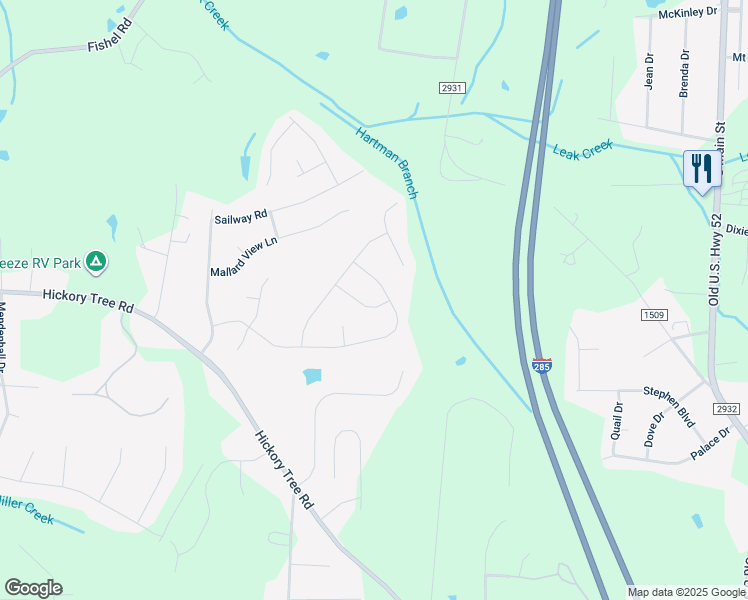 map of restaurants, bars, coffee shops, grocery stores, and more near 132 Twisted Cypress Lane in Winston-Salem