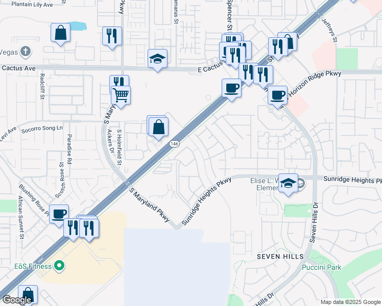 map of restaurants, bars, coffee shops, grocery stores, and more near 915 Alper Center Drive in Henderson