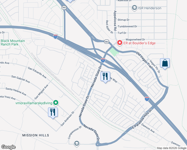 map of restaurants, bars, coffee shops, grocery stores, and more near 965 Nevada State Drive in Henderson