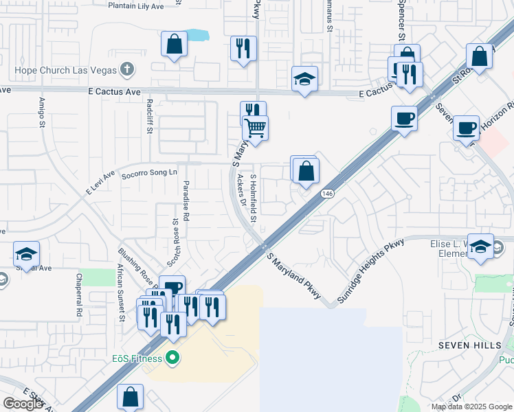 map of restaurants, bars, coffee shops, grocery stores, and more near 10820 South Holmfield Street in Henderson