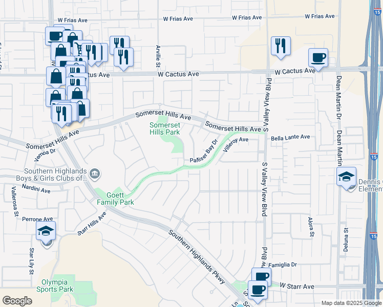map of restaurants, bars, coffee shops, grocery stores, and more near 10797 Muscari Way in Las Vegas