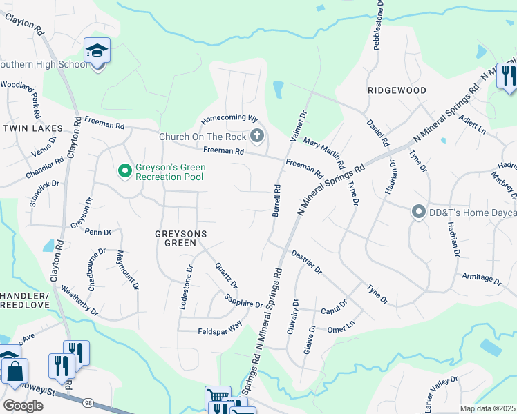 map of restaurants, bars, coffee shops, grocery stores, and more near 3601 Play Gate Lane in Durham