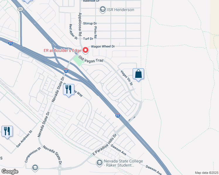 map of restaurants, bars, coffee shops, grocery stores, and more near 1554 Ward Frontier Lane in Henderson