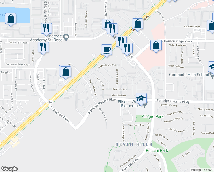 map of restaurants, bars, coffee shops, grocery stores, and more near 957 Lilyvale Street in Henderson