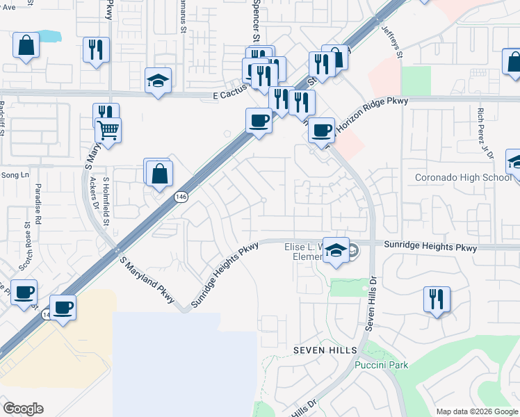 map of restaurants, bars, coffee shops, grocery stores, and more near 957 Lilyvale Street in Henderson