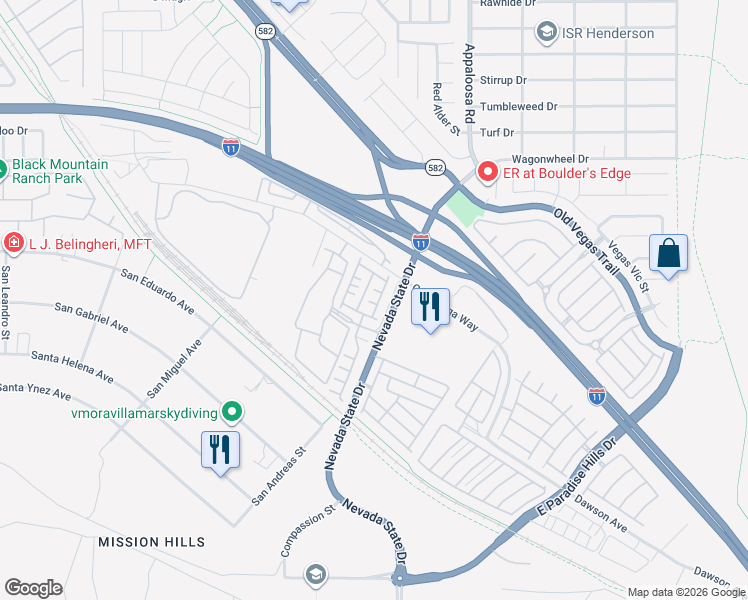 map of restaurants, bars, coffee shops, grocery stores, and more near 965 Nevada State Drive in Henderson