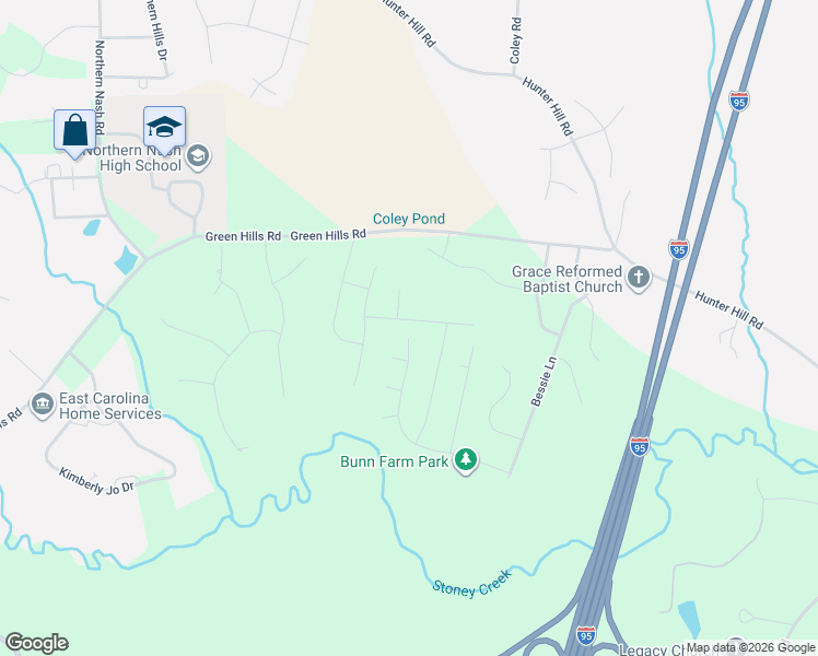 map of restaurants, bars, coffee shops, grocery stores, and more near 4789 Green Hills Road in Rocky Mount