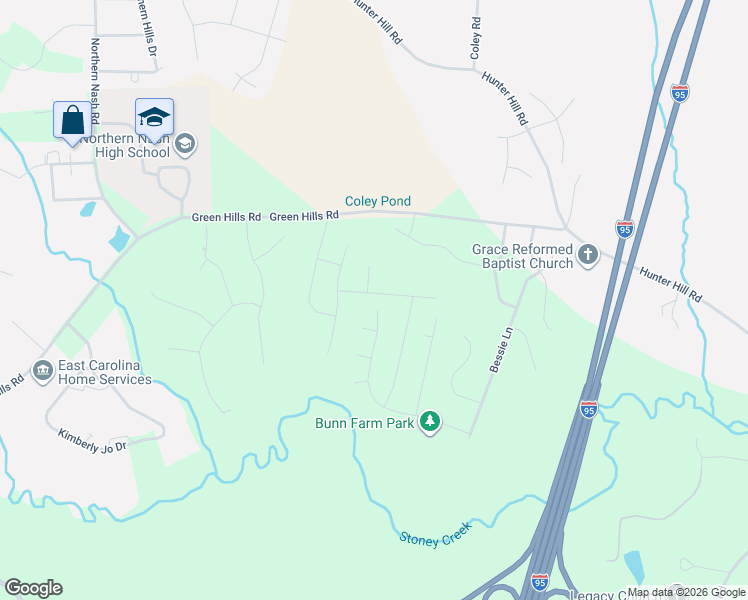 map of restaurants, bars, coffee shops, grocery stores, and more near 4789 Green Hills Road in Rocky Mount