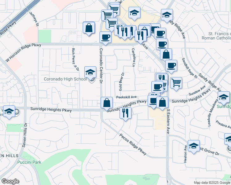 map of restaurants, bars, coffee shops, grocery stores, and more near 992 Courtney Valley Street in Henderson