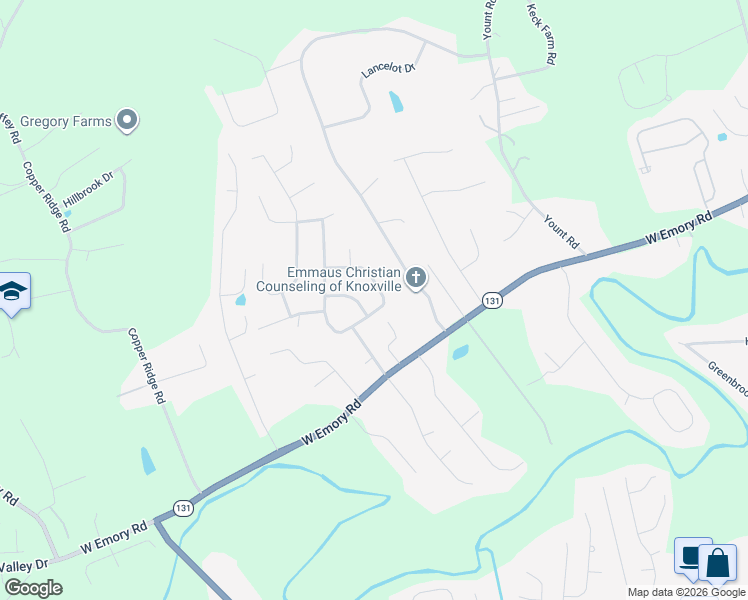 map of restaurants, bars, coffee shops, grocery stores, and more near 7323 Cornwall Road in Knoxville