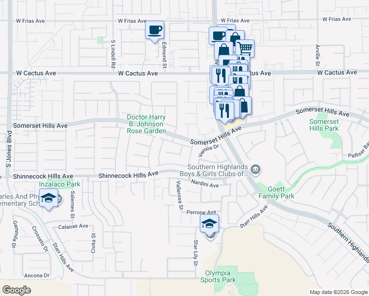 map of restaurants, bars, coffee shops, grocery stores, and more near 5110 Esposito Avenue in Las Vegas