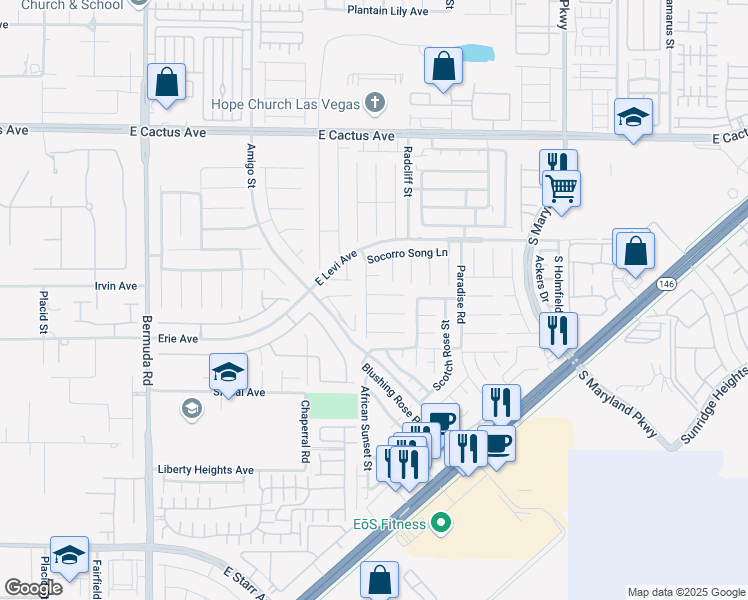 map of restaurants, bars, coffee shops, grocery stores, and more near 823 Beartooth Falls Court in Henderson