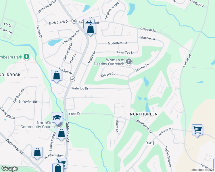 map of restaurants, bars, coffee shops, grocery stores, and more near 1229 Drivers Circle in Rocky Mount