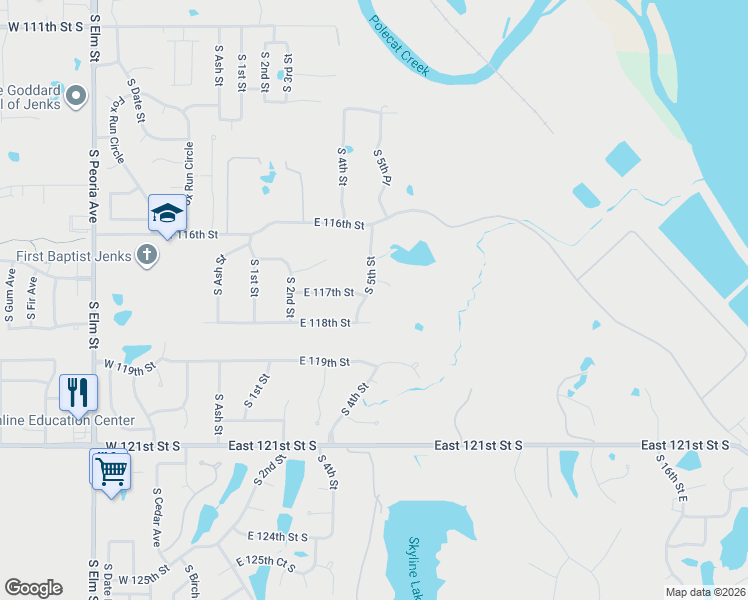 map of restaurants, bars, coffee shops, grocery stores, and more near 11623 South 5th Street in Jenks