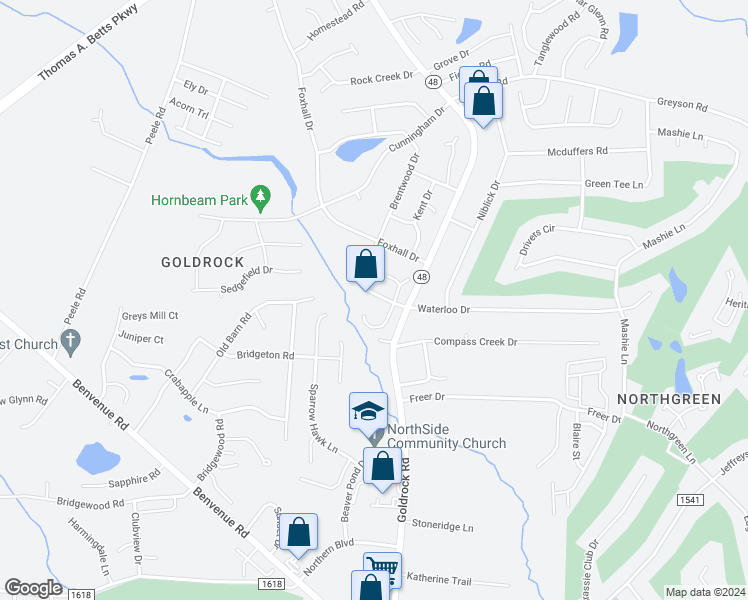 map of restaurants, bars, coffee shops, grocery stores, and more near 1209 Roundtree Drive in Rocky Mount