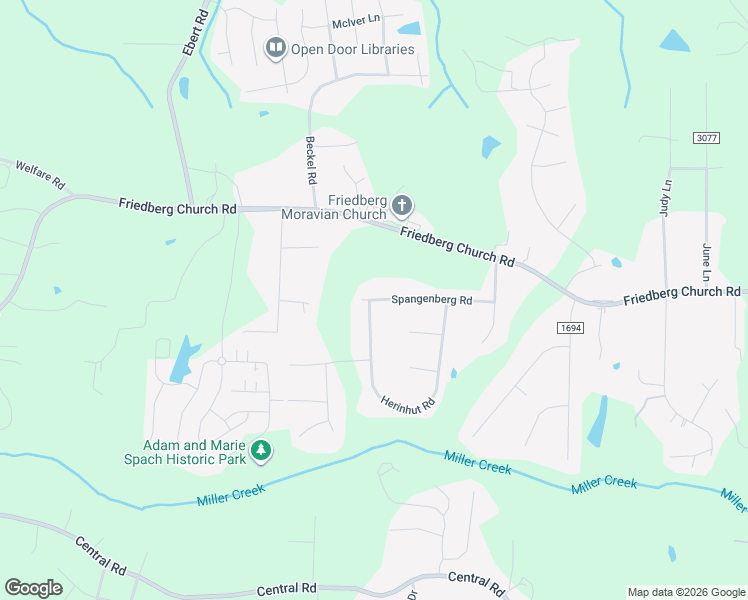 map of restaurants, bars, coffee shops, grocery stores, and more near 2971 Spangenberg Road in Winston-Salem