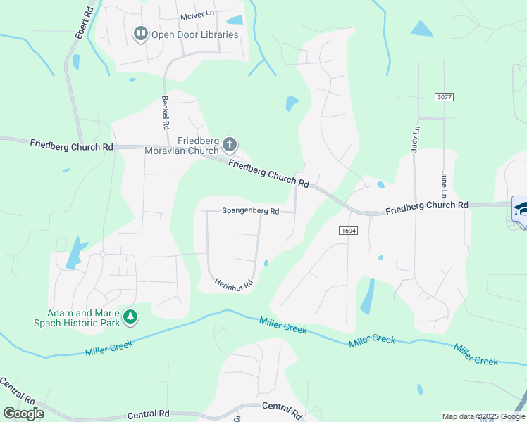 map of restaurants, bars, coffee shops, grocery stores, and more near 2871 Spangenberg Road in Winston-Salem