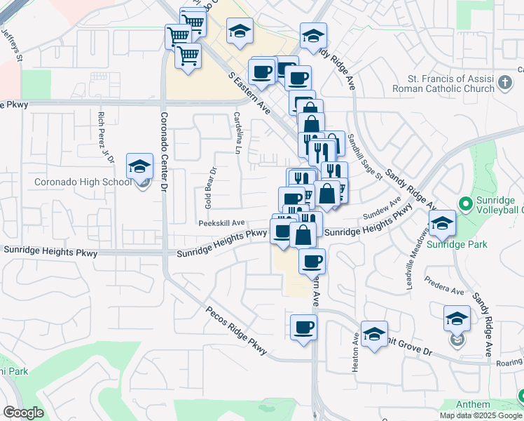map of restaurants, bars, coffee shops, grocery stores, and more near 2702 Port Lewis Avenue in Henderson