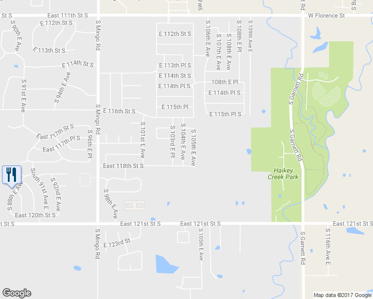 map of restaurants, bars, coffee shops, grocery stores, and more near 11721 South 104th East Avenue in Bixby