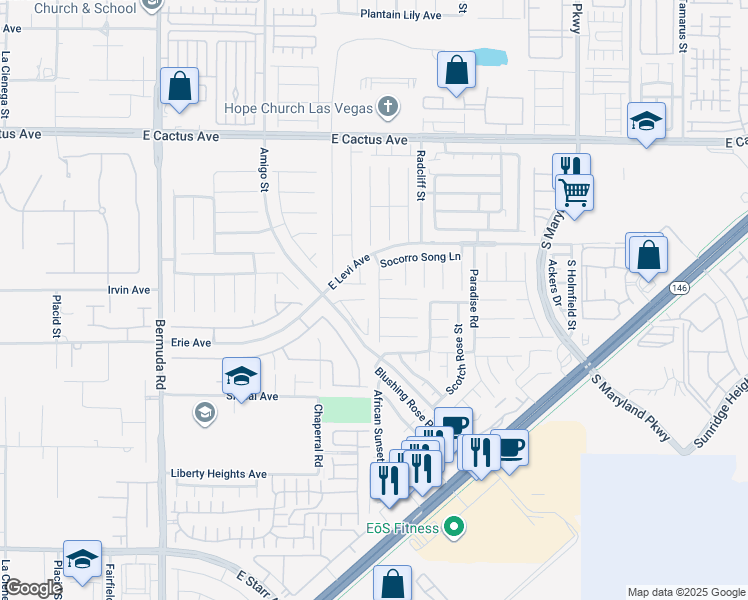 map of restaurants, bars, coffee shops, grocery stores, and more near 10811 South Osage Winter Street in Henderson