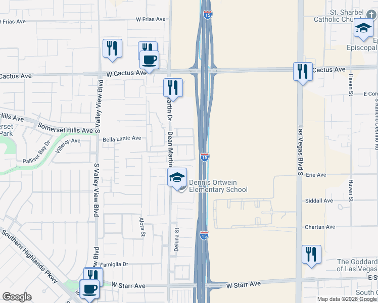 map of restaurants, bars, coffee shops, grocery stores, and more near 3040 Naggio Shores Avenue in Las Vegas