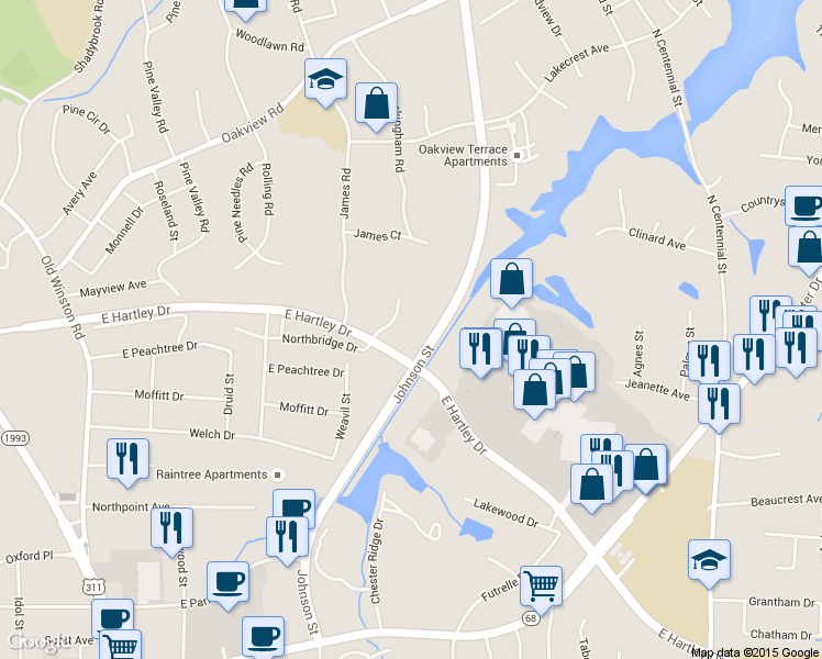 map of restaurants, bars, coffee shops, grocery stores, and more near 3022 Windchase Court in High Point