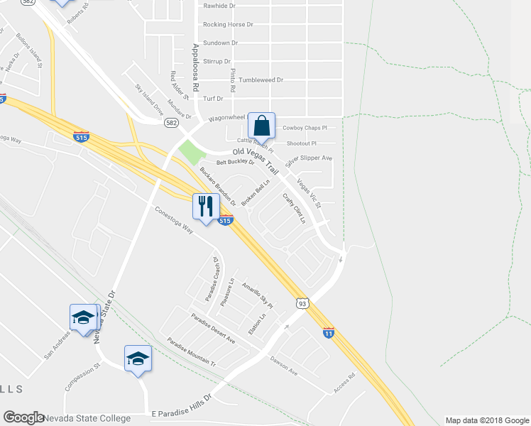 map of restaurants, bars, coffee shops, grocery stores, and more near 1559 Rusty Ridge Lane in Henderson