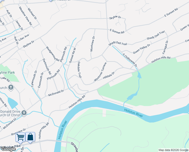 map of restaurants, bars, coffee shops, grocery stores, and more near 4703 Westover Terrace in Knoxville