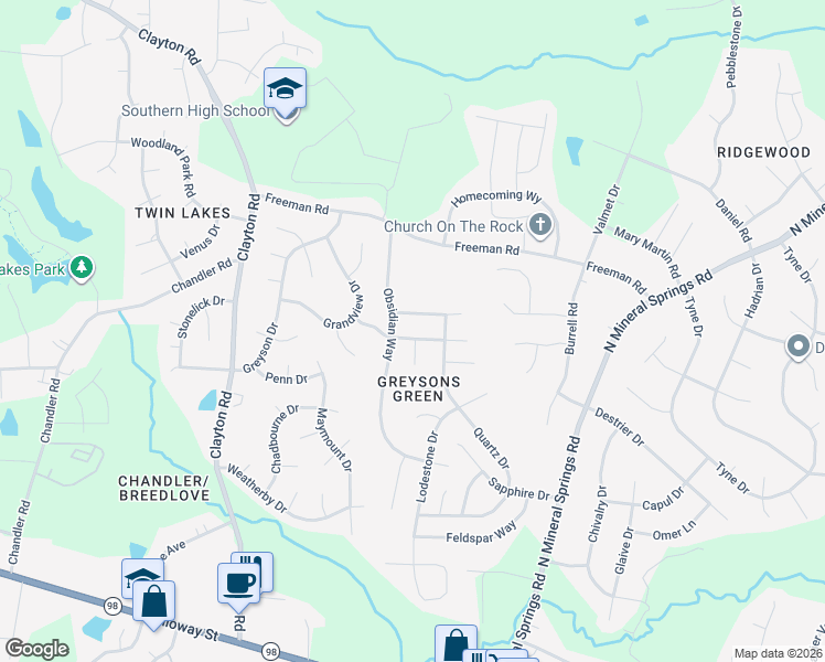 map of restaurants, bars, coffee shops, grocery stores, and more near 3602 Turquoise Drive in Durham