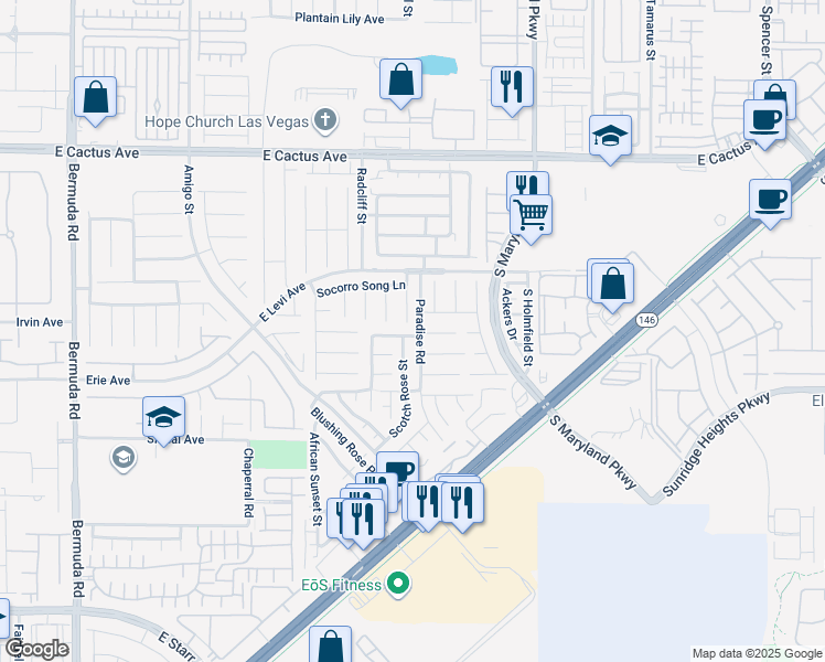 map of restaurants, bars, coffee shops, grocery stores, and more near 990 East Shady Charmer Avenue in Henderson