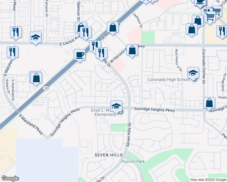 map of restaurants, bars, coffee shops, grocery stores, and more near 975 Seven Hills Drive in Henderson