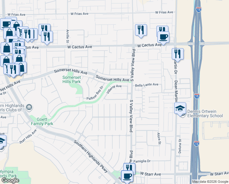 map of restaurants, bars, coffee shops, grocery stores, and more near 10751 Bel Etage Court in Las Vegas