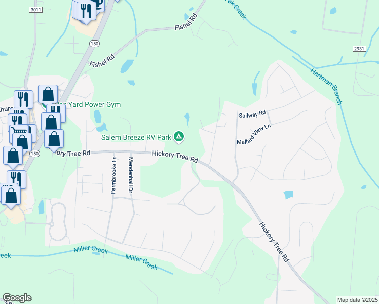 map of restaurants, bars, coffee shops, grocery stores, and more near 2730 Hickory Tree Road in Winston-Salem
