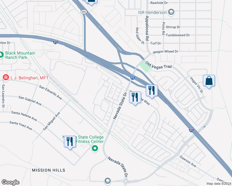 map of restaurants, bars, coffee shops, grocery stores, and more near 965 Nevada State Drive in Henderson