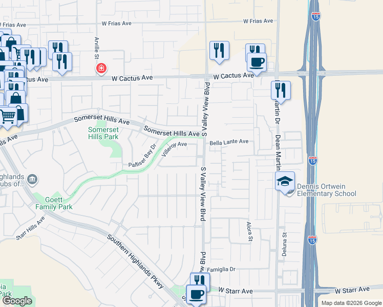 map of restaurants, bars, coffee shops, grocery stores, and more near 3900 West Irvin Avenue in Las Vegas